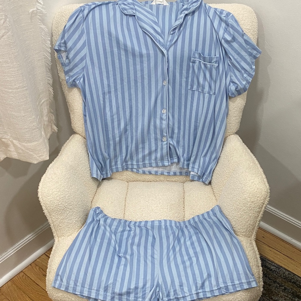 Blue Striped Women's Pajama Set